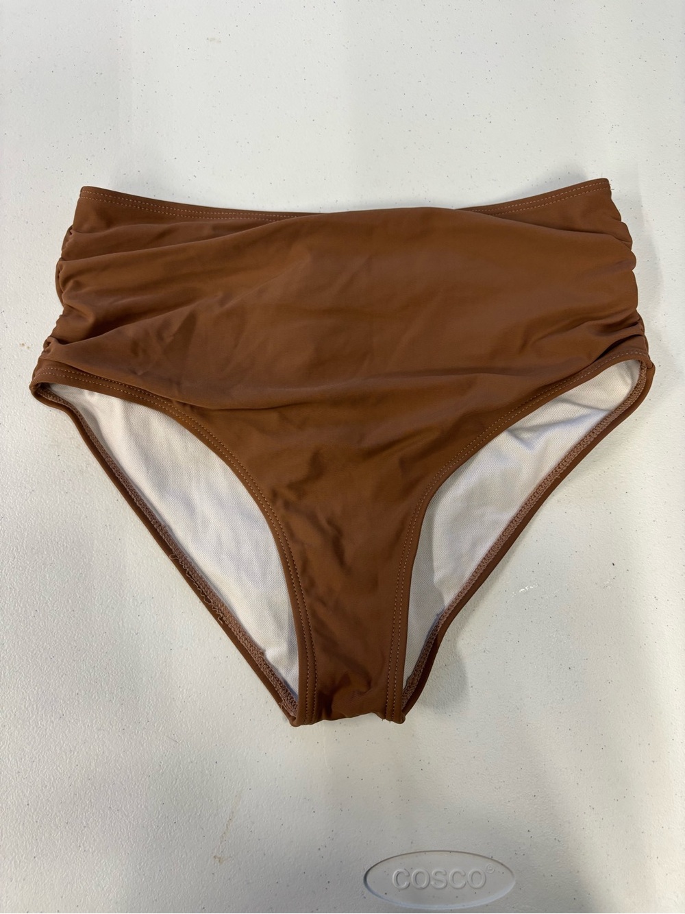 SHEIN Brown High-Waist Ruched Swim Bottom